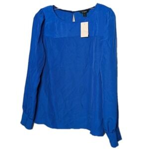 J Crew Royal Blue Blouse NWT Button Keyhole Small Lightweight Cuffs Polyester